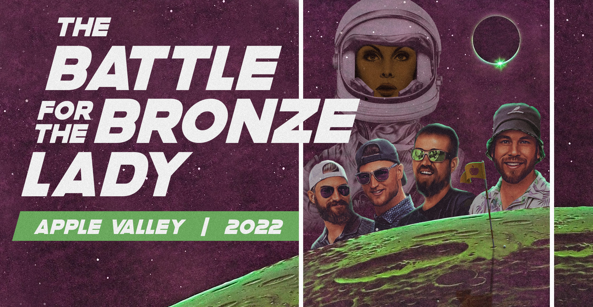 Apple Valley 2022 hero art — The Battle for the Bronze Lady astronauts on the moon, a new frontier